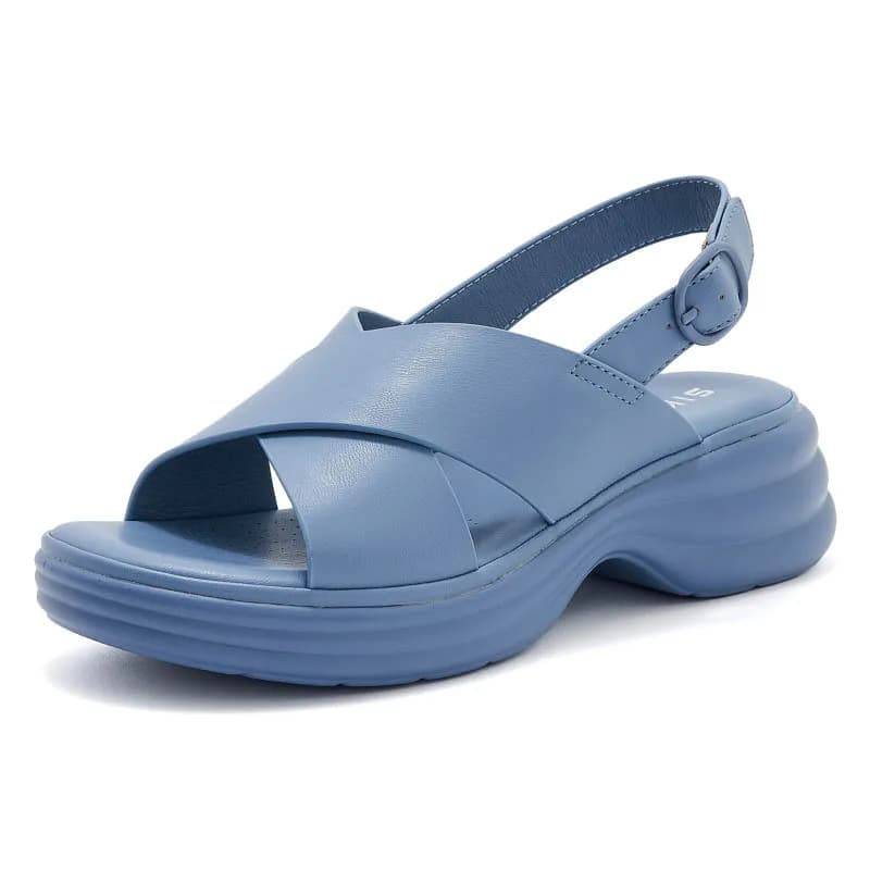 SIKETU marca estate per il tempo libero sandali con zeppa donna tinta unita ampia fascia incrociata scarpe blu fibbia piattaforma supporto arco versatile 41