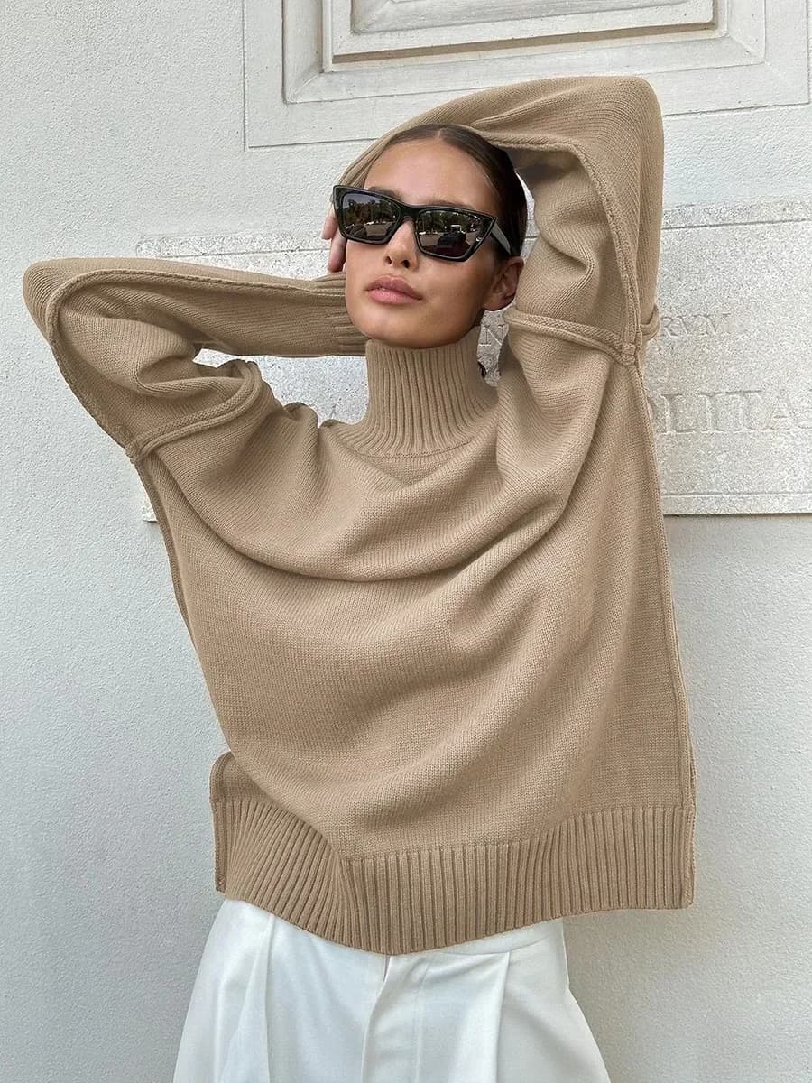 Bornladies maglione dolcevita lavorato a maglia tinta unita da donna autunno inverno pullover casual allentati spessi maglione caldo moda femminile