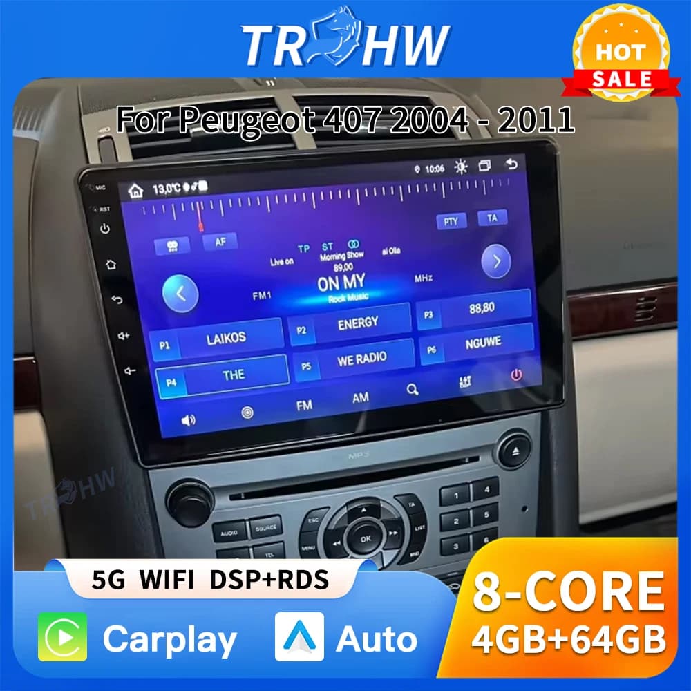 Lettore Multimediale per Auto per Peugeot 407 cc SW 407CC 2004 - 2011, Radio Android con Navigazione, Stereo, CarPlay, Auto, Non 2din