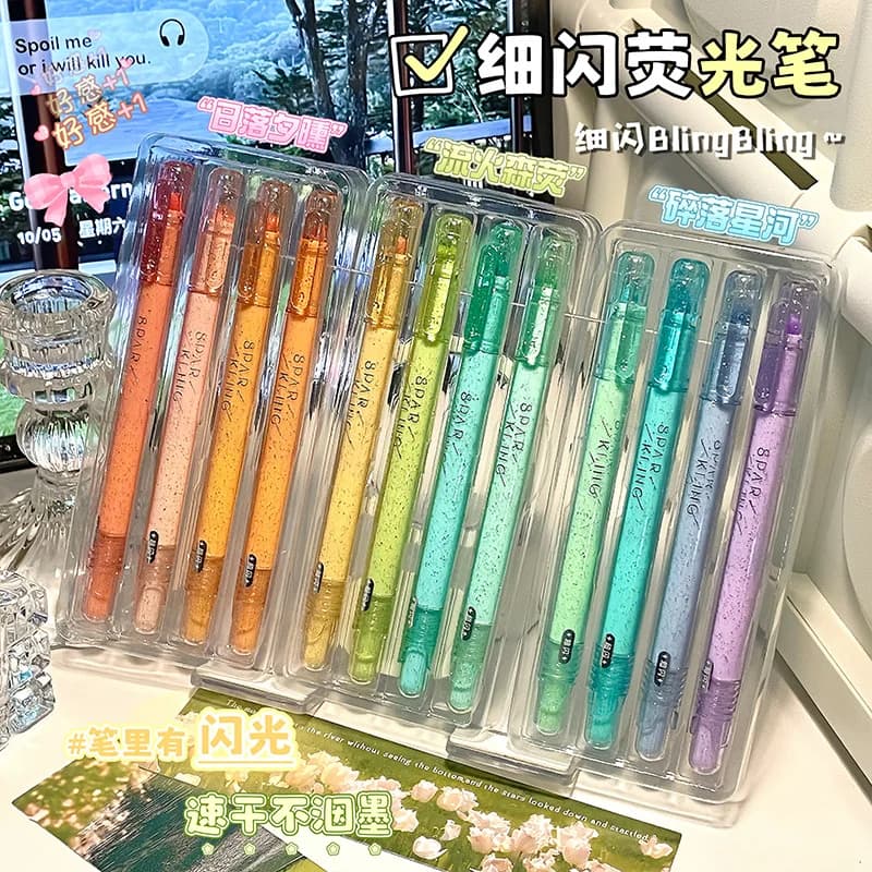 4pcs/set Sparkle Glitter Highlighters Set Quick-Dry Markers for Notes Journaling Art Aesthetic Study Planning Marker Paint