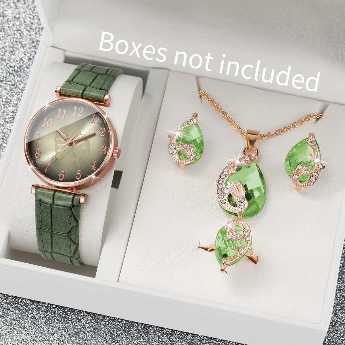 Set di 5 Orologi da Donna con Quadrante a Foglia, Strass e Cinturino in Pelle Elegante, Orologio al Quarzo da Donna (Senza Scatola)
