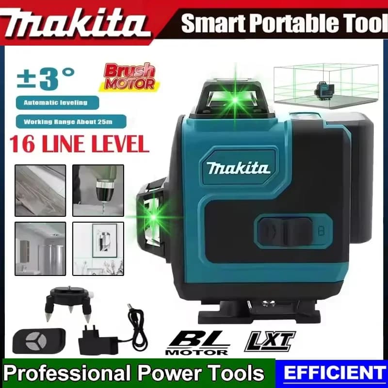 Livella Laser Verde Makita a 16 Linee, 360° Orizzontale e Verticale, Alta Precisione, Strumento Portatile da Parete