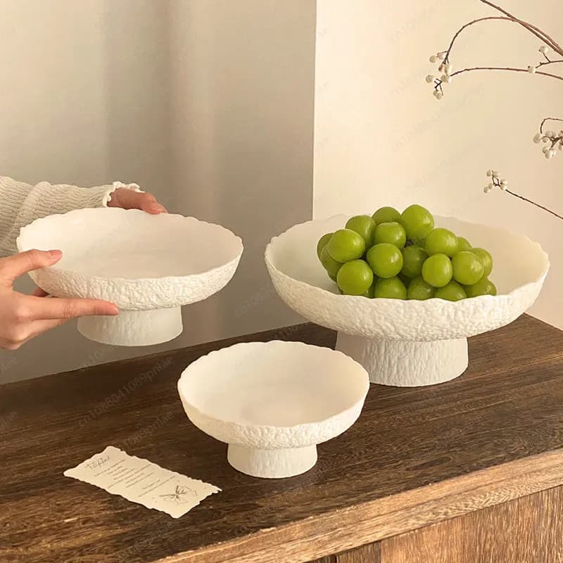 Set di 3 Piatti in Vetro Satinato con Piede Alto per Frutta, Modello per Tavolino da Salotto, Lussuoso Portafrutta Secca e Snack