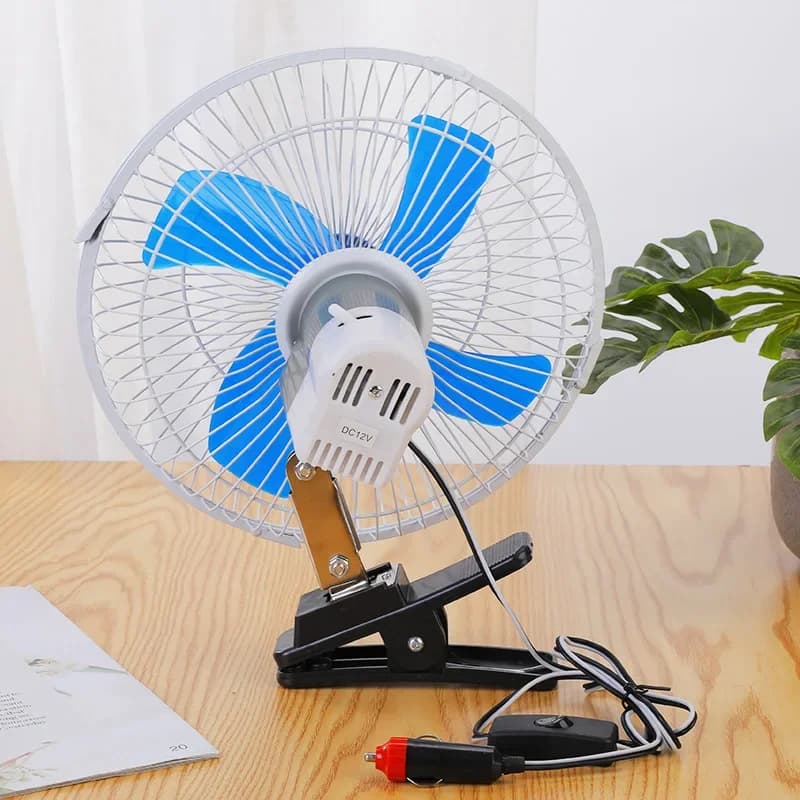 2025 Ventilatore elettrico per auto 10 pollici Van e camion di grandi dimensioni Scuotendo la testa Ventola di refrigerazione 12V Clip da cintura in metallo Ventilatore completamente sigillato