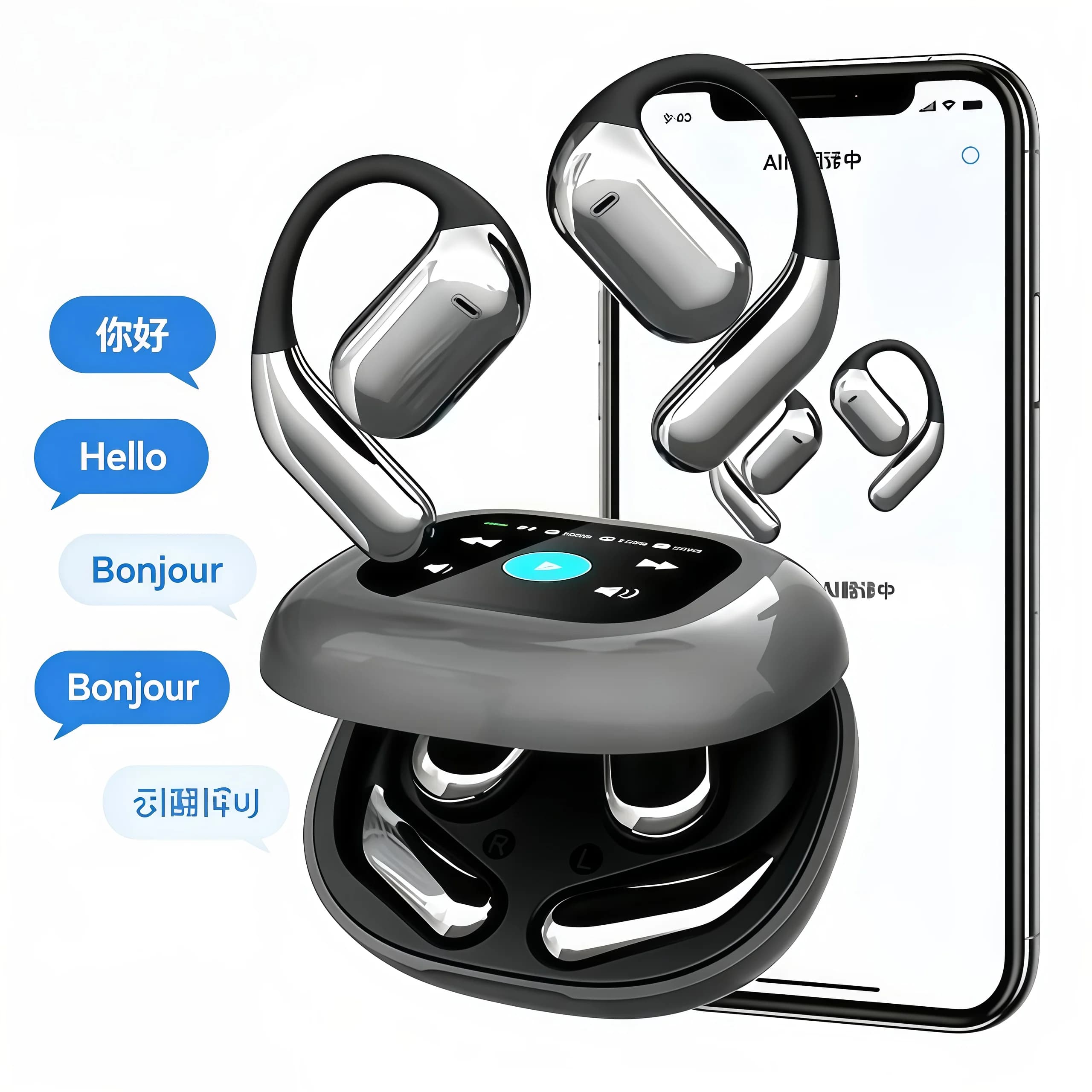 2026 New AI ENC Open Ear Bluetooth Earphones HiFi Stereo Sound Wireless Headphones Pain Free Long Wearing Sports Earbuds