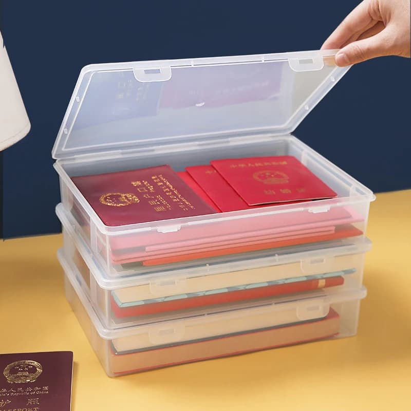 S/M/L Plastic File Storage Box Organization Transparent Square Storage Box A4 Organization Box Desktop Dust-proof Storage Box