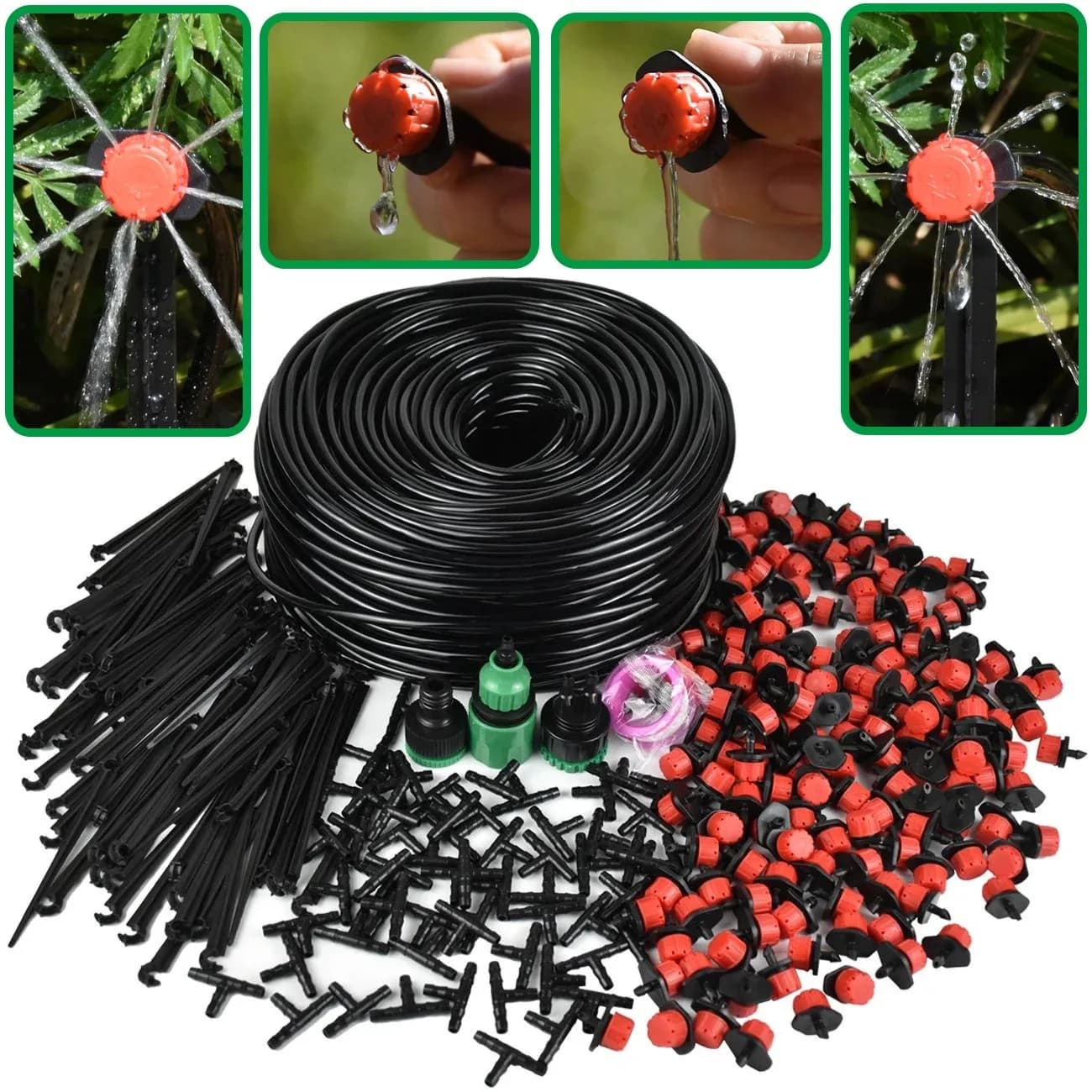 Sistema di Microirrigazione Portatile 25-5M con Irrigazione Automatica e Gocciolatori Regolabili, Kit Nebulizzatore per Giardino