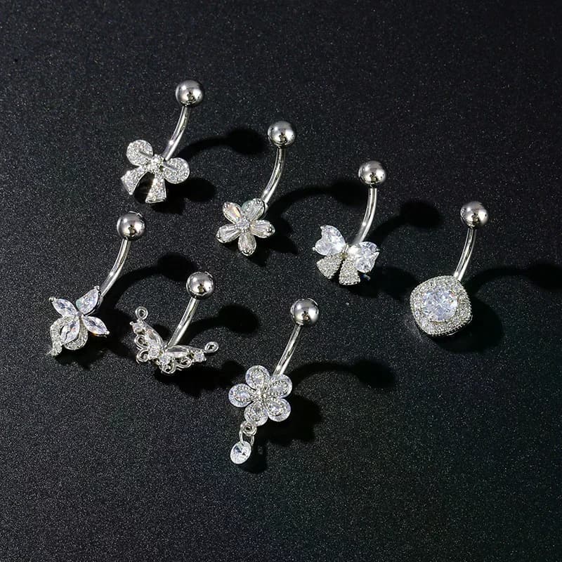 Anello per ombelico con fiore a farfalla in acciaio inossidabile Anello per piercing all'ombelico per donne Ragazze Anello per piercing all'ombelico sexy Gioielli per il corpo