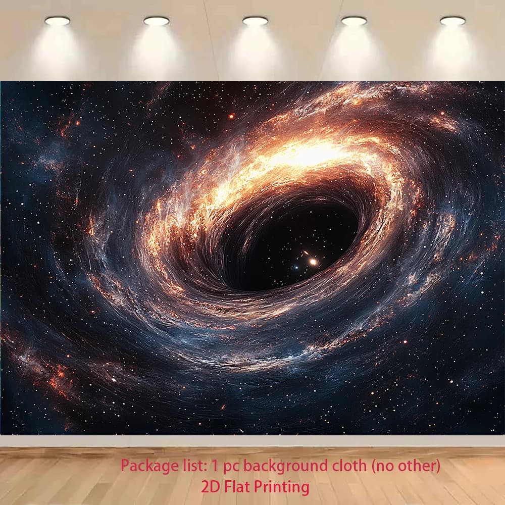 2D Flat, 1pc Black Hole Vortex Wall Tapestry - UV Printed 2D Flat Space-Themed Background Cloth with 3D Illusion Effect for Home