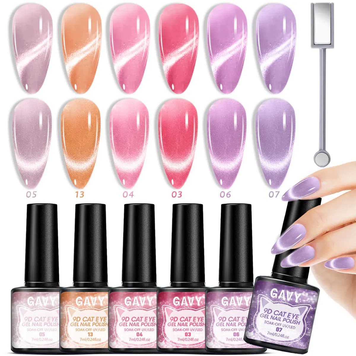 GAVY Set di smalti per unghie gel Cat Eye da 6 pezzi, con effetto olografico, richiede LED UV per polimerizzare, appositamente progettato per le donne
