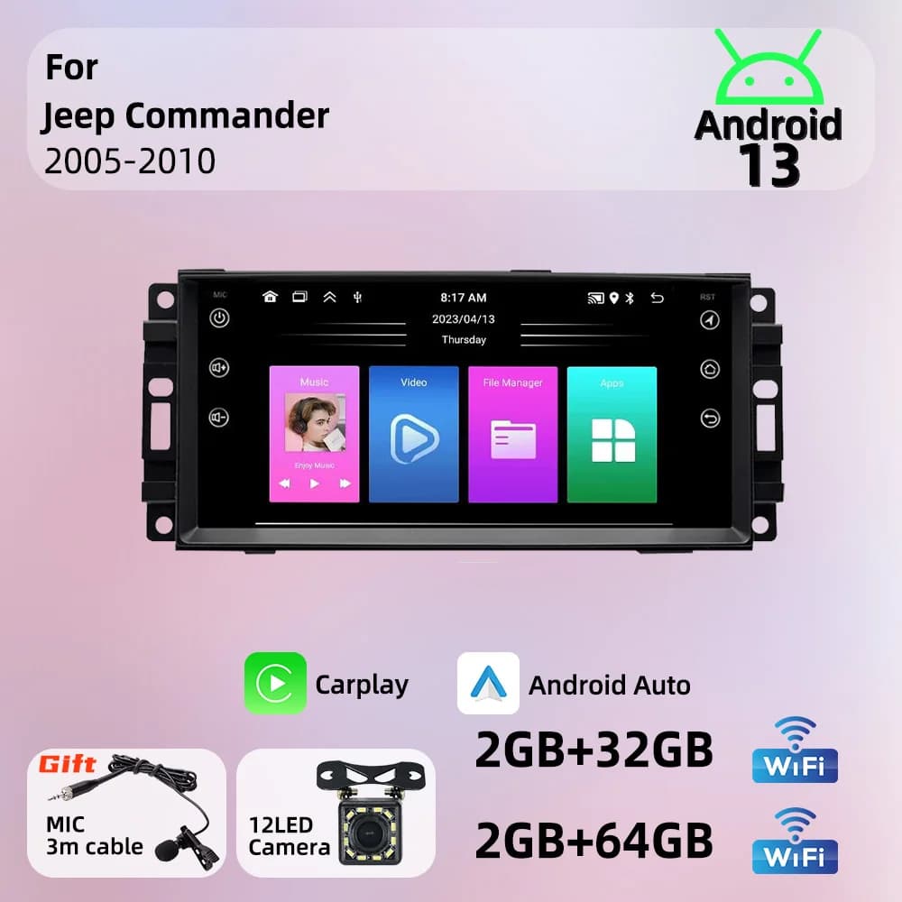 For Jeep Commander 2005-2010 Carplay Radio Stereo Head Unit 1 Din 7" Screen Android Car Multimedia GPS Navigation Autoradio