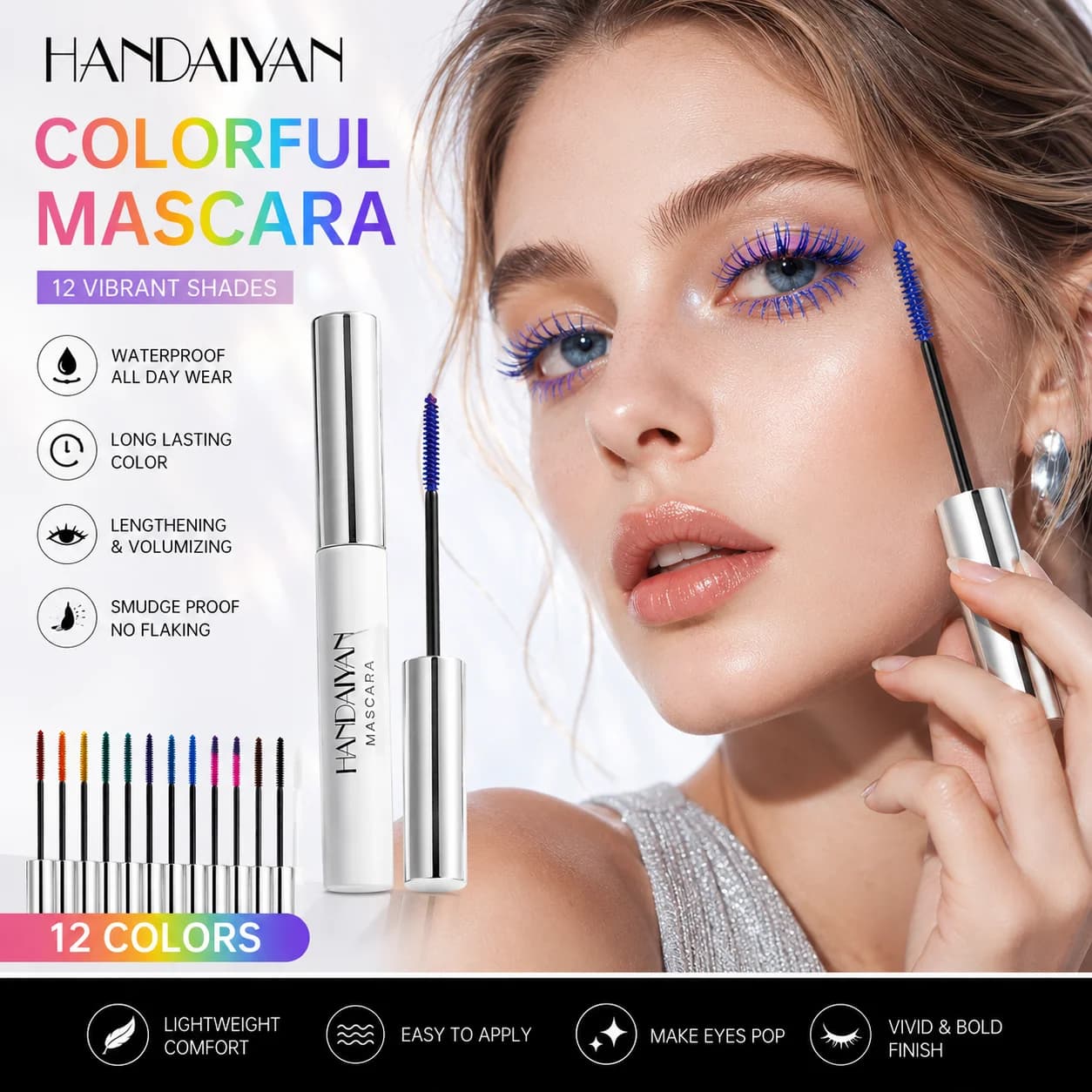 Color Mascara Waterproof Smudge Proof Long Lasting Lengthening Volumizing Curling Colored Eyelash Makeup