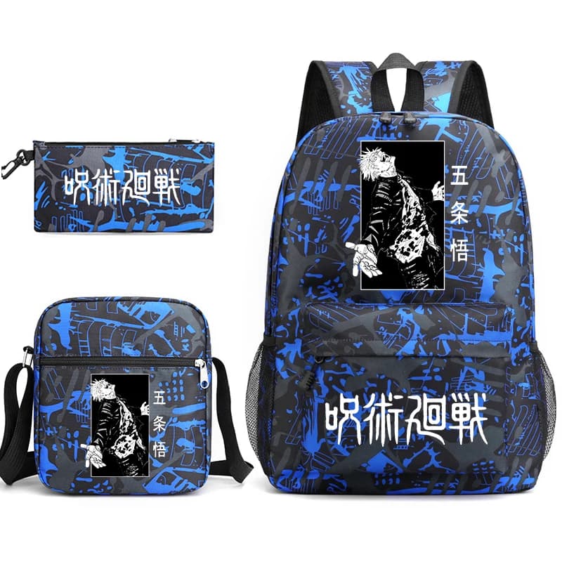 3‑Pcs Jujutsu Kaisen Anime Backpack Kit School Bag Shoulder Bag Pencil Case Bookbag 3Pcs Set Gift for Teens mochila