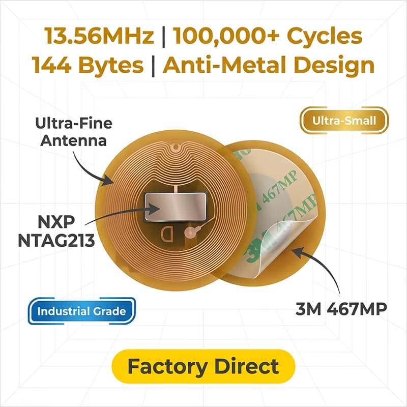 Etichette NFC NXP NTAG213 da 6 mm di diametro Adesivi RFID programmabili Etichette NFC FPC flessibili rotonde impermeabili per telefoni e indossabili