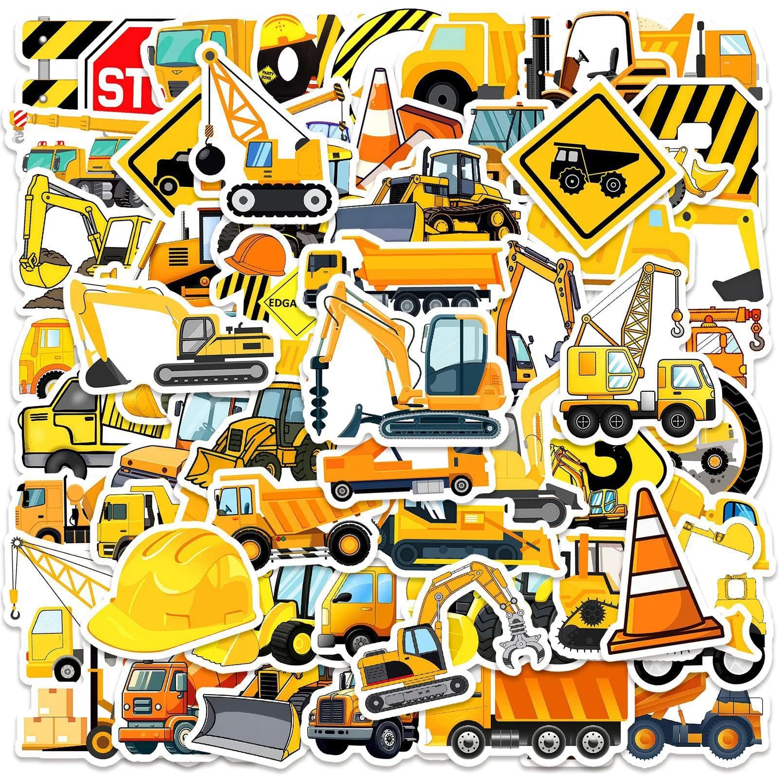 10/50pcs Cute Engineering Construction Truck Stickers for Kids Excavator Aeroplane Decals Waterproof Graffiti Luggage Laptop Toy