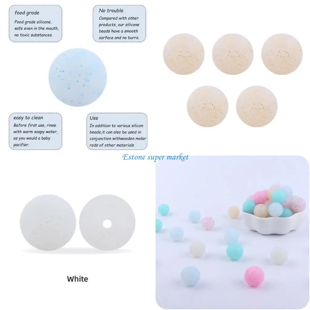 090B 5 pezzi 12、15mm Massaggiagengive per bambini per uso alimentare in silicone con stampa cristalli, perline