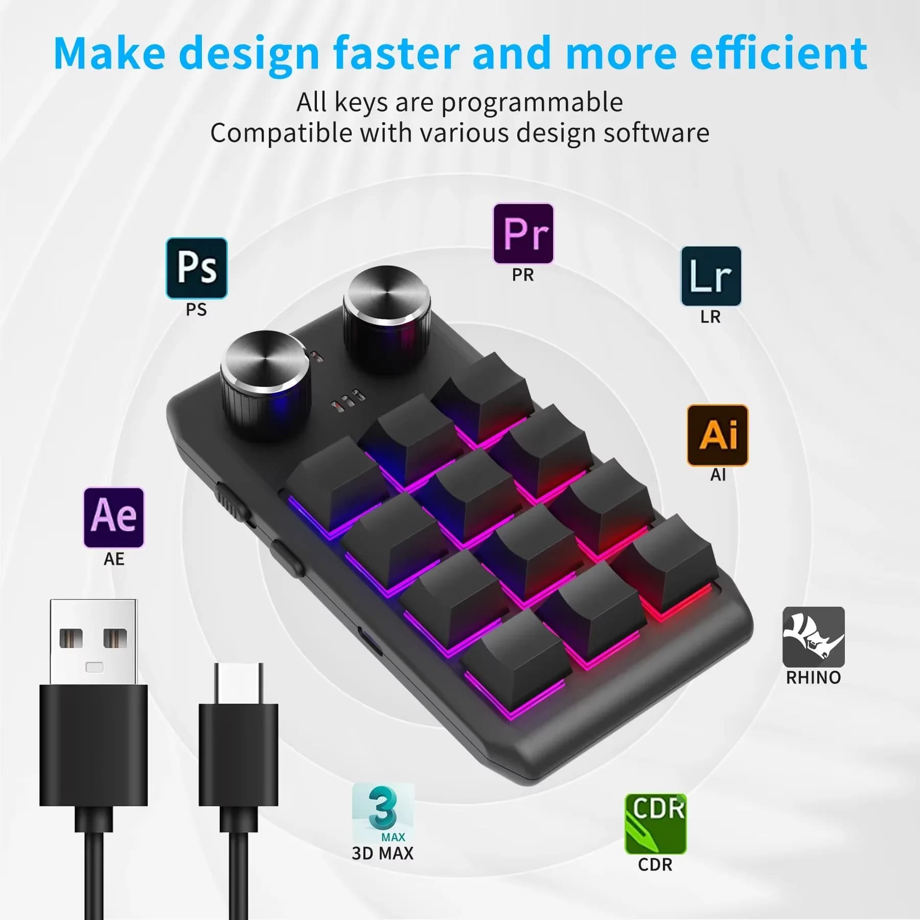 12 tasti 2 manopole Mini tastiera macro personalizzata Bluetooth/3 modalità di programmazione tastiera meccanica interruttore da disegno per giochi tastiera hot-swap