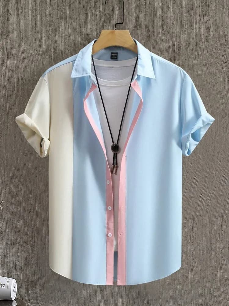 Camicia da Uomo Estiva con Design Sfumato, Stampa Grafica 3D, Maniche Corte, Stile Streetwear, Casual, Hawaiana