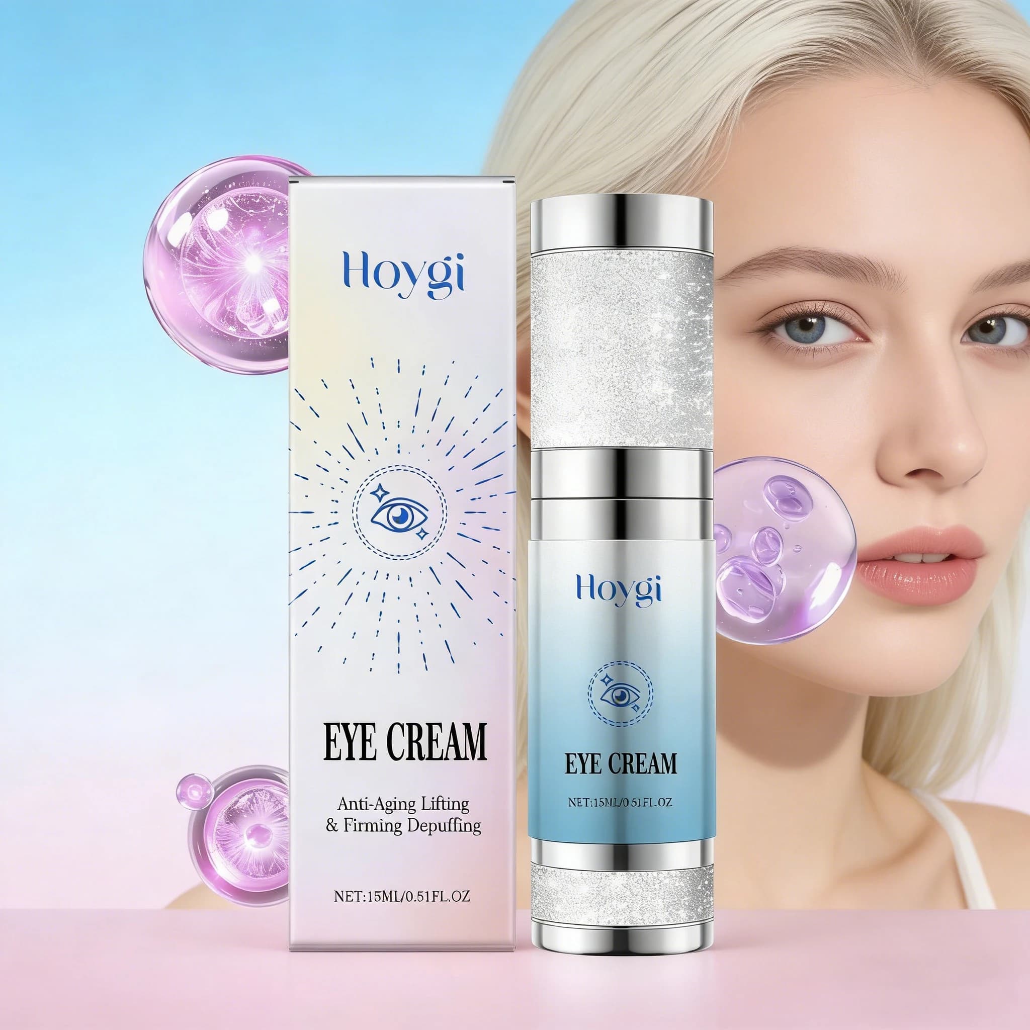 HOYGI Siero Contorno Occhi al Collagene 15ml Anti-Gonfiore, Anti-Borse, Anti-Occhiaie, Idratante, Rassodante, Riduce le Rughe Sottili, Cura della Pelle