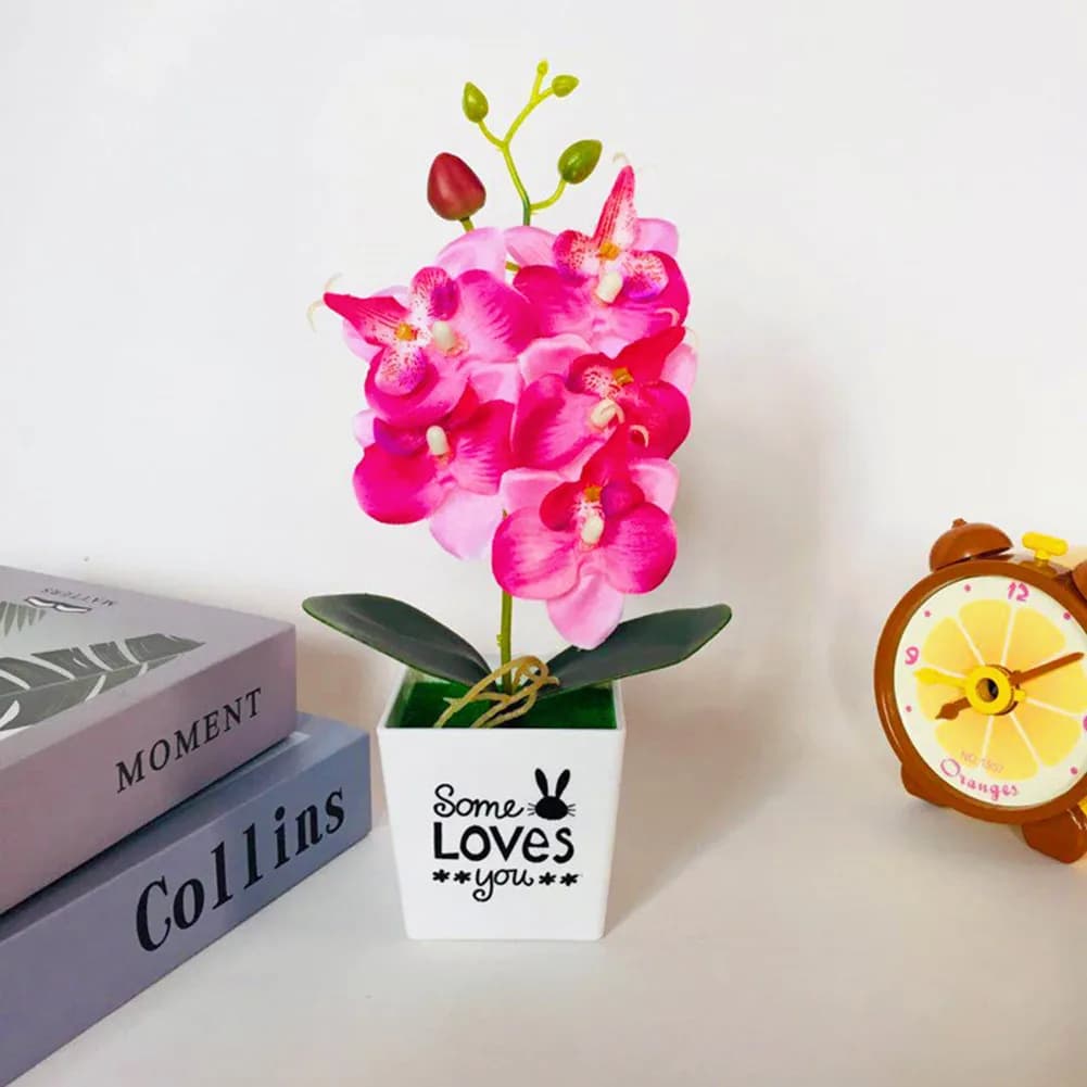 Pianta Artificiale in Vaso, Fiore Finto in Plastica e Seta, Phalaenopsis Artificiale, Piante Finte Rosse, Bianche, Verdi, Viola con Vaso