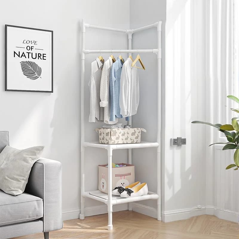 Corner Clothes Rack Multi Tiered Adjustable Standing Coat Hanger for Bedroom Entryway & Closet