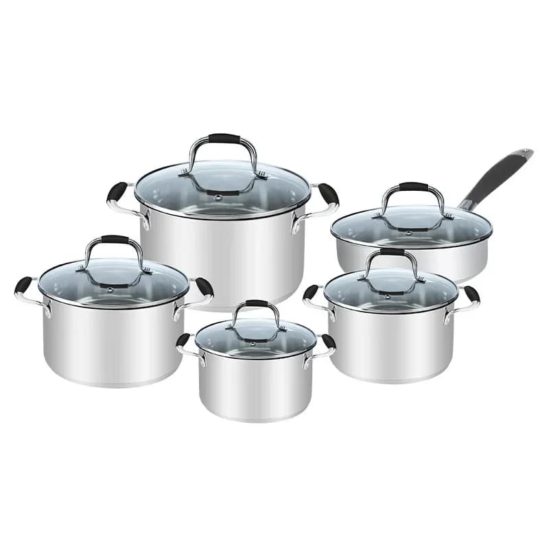 Stainless steel soup pan frying pan set of 10 pieces, household kitchen utensils