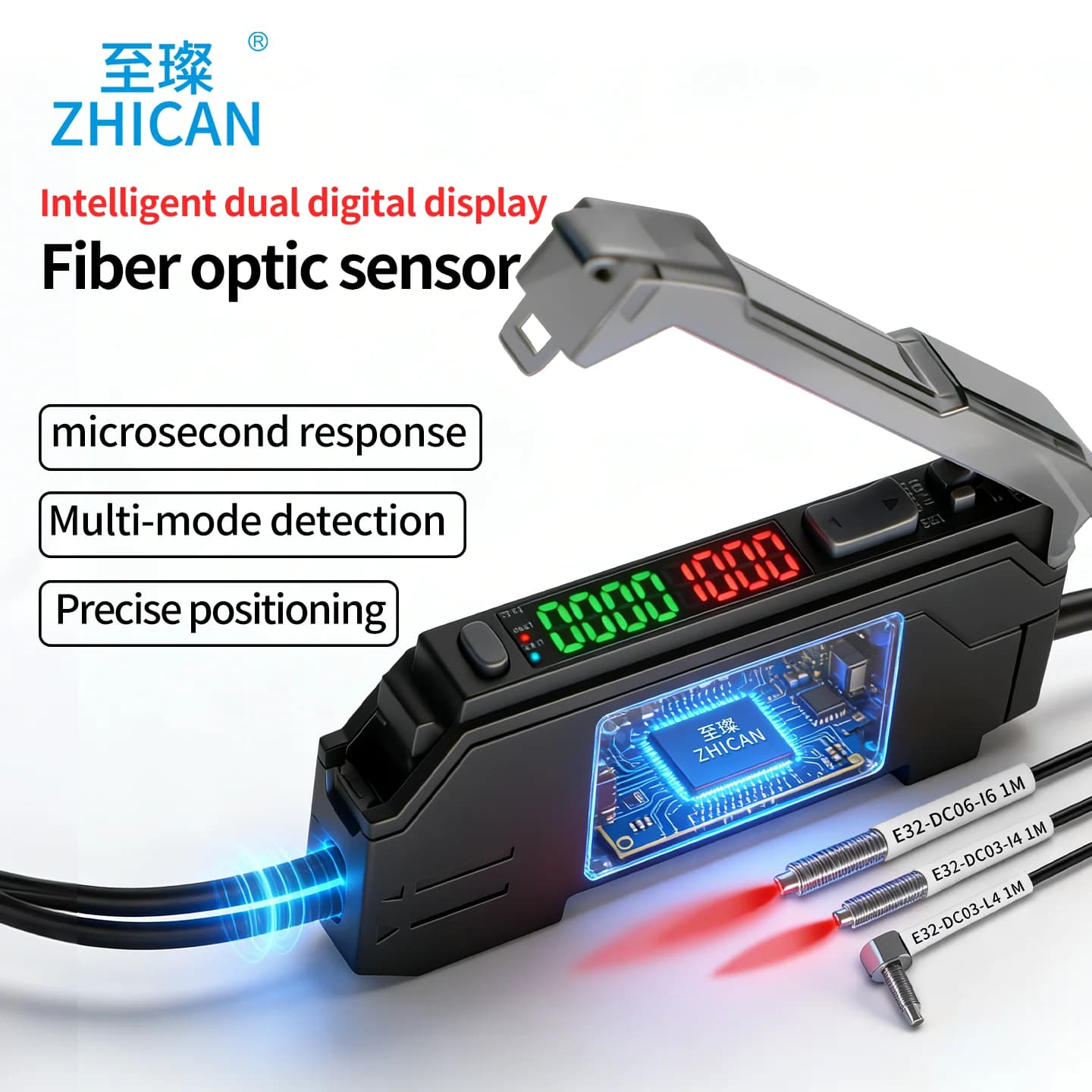 ZHICAN ZC3H-ZD11 ZD41 Digital Fiber Optic Amplifier Dual Display Sensor for Through Beam Diffuse Reflective