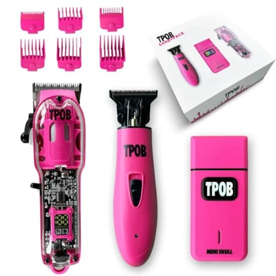 Set Regolabarba e Tagliacapelli Clipper Trimmer Rosa Opaco 2 Candy Pink con Lama Affusolata per Barbiere