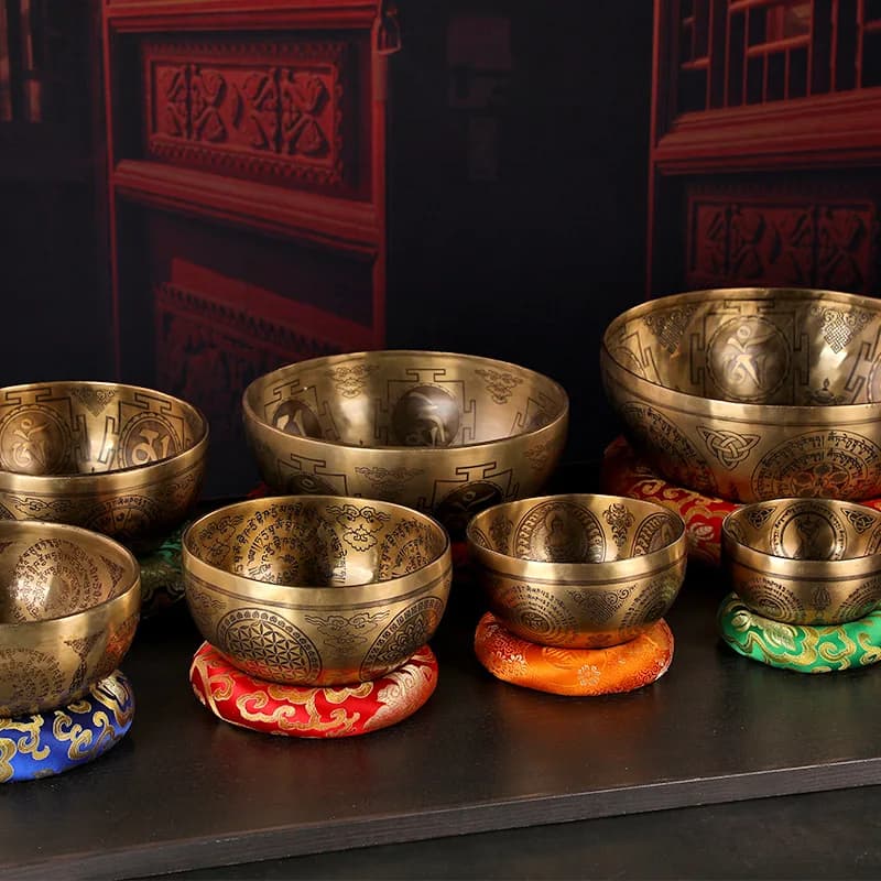 Handmade Nepal Singing Bowl Tibetan Buddha Statue Copper Chakra Meditation Decor