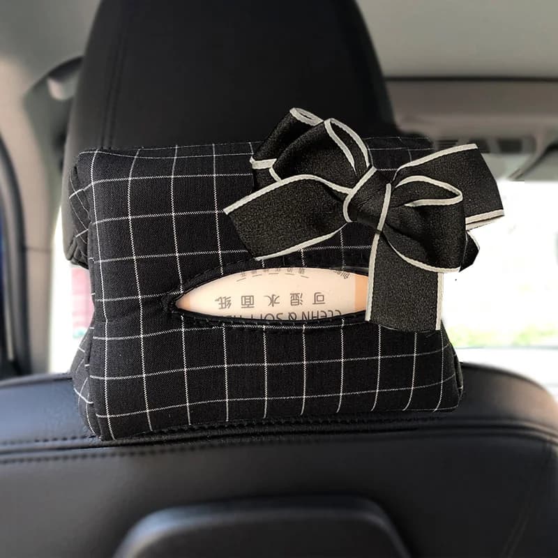 Cute Bowknot Grid Car Tissue Box Auto Seat poggiatesta Hanging Paper Tower Holder Organizer donna Styling Car Interior Accessories