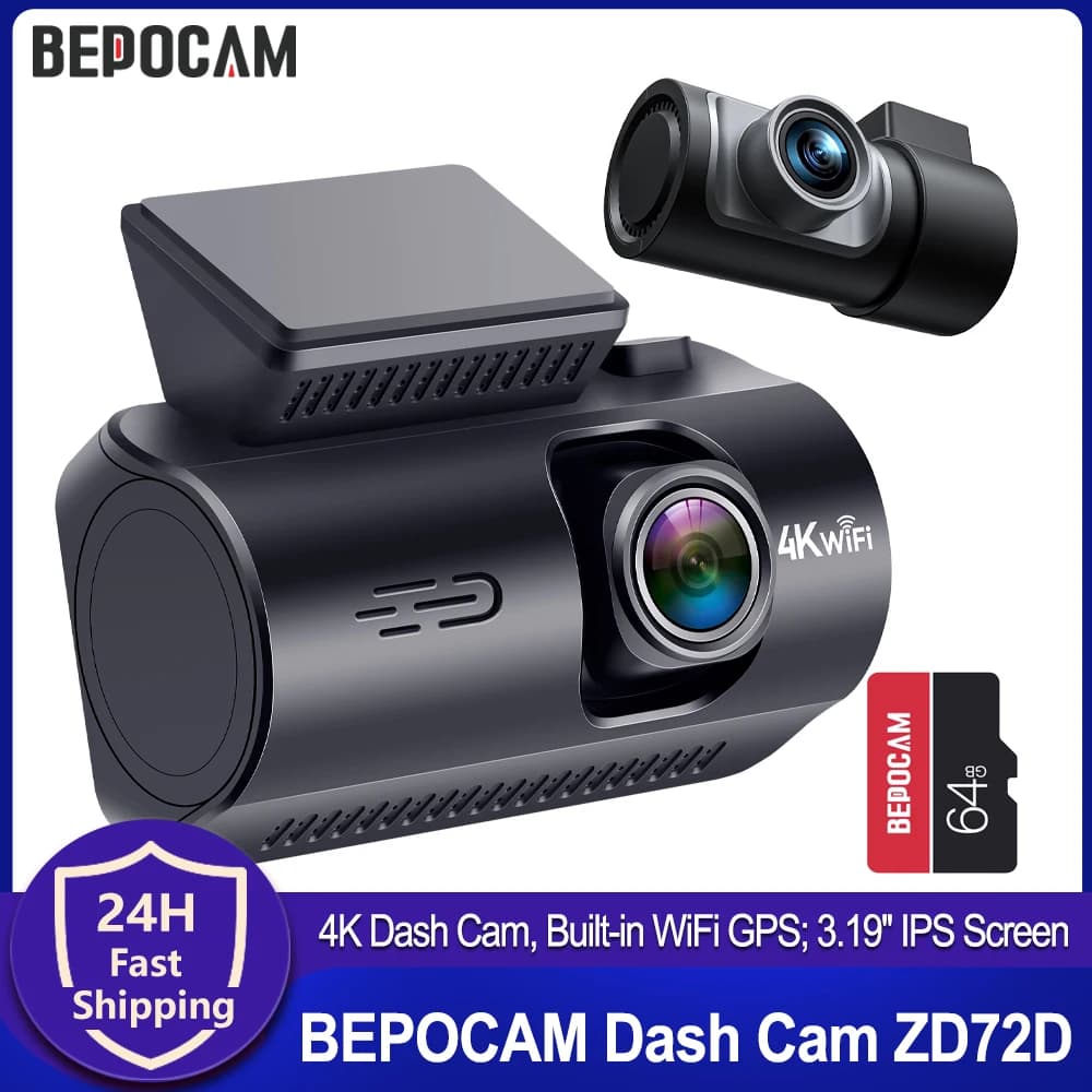 BEPOCAM 4K Dash Cam Auto Dashcam WiFi integrated GPS 3.19''''s Screen IPS Car Camera Night Vision DVR Video Recorder 24 Hours Parking Mode