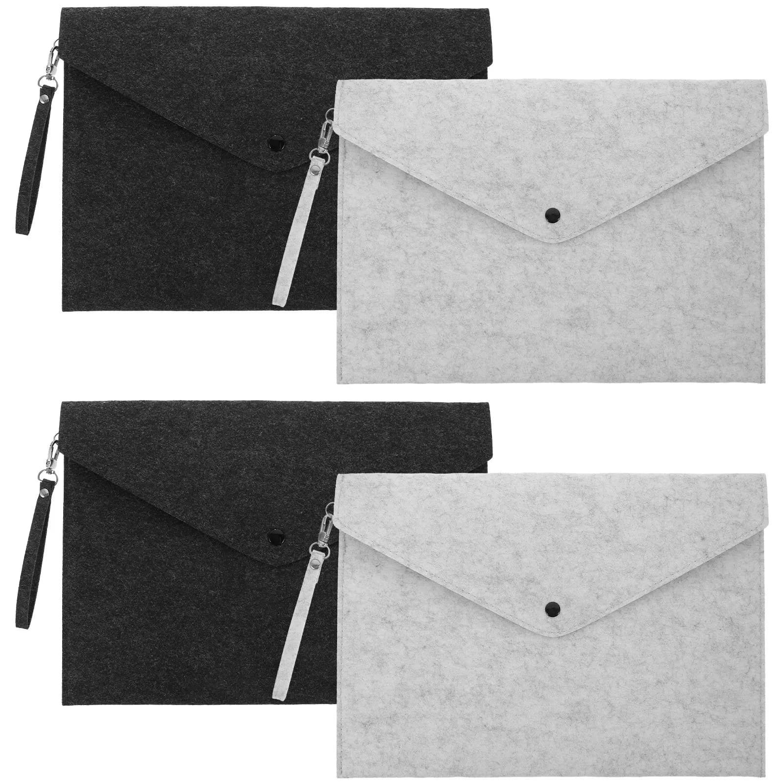 4Pcs A4 Felt File Folder Set Snap Closure Document Organizer Bag Portable Storage Folder for Office School Business Receipts