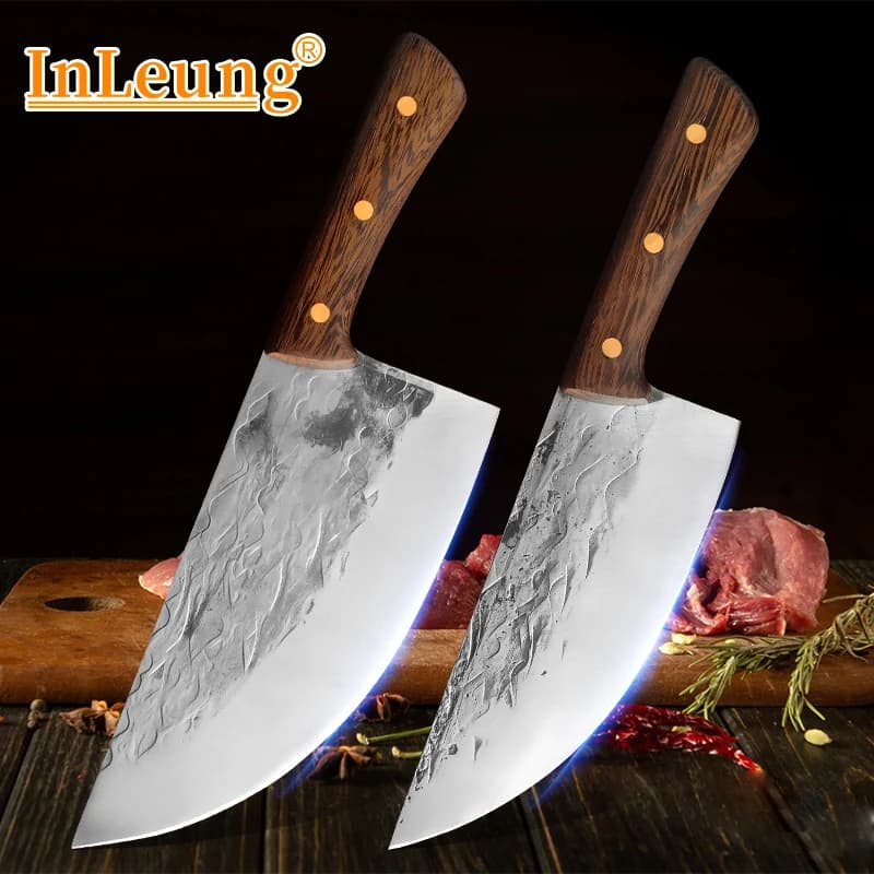 Handmade Forged Kitchen Knife Chef Knife High-carbon Bone Chopper Meat Vegetables Fish Slicing Knife Wooden Handle Cooking Tools