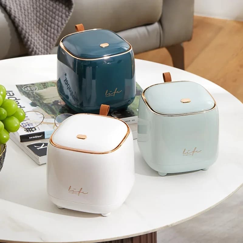 Creative Luxury Press Type Pop up Lid Desktop Trash Can Mini Plastic Storage Container for Car Office Living Room