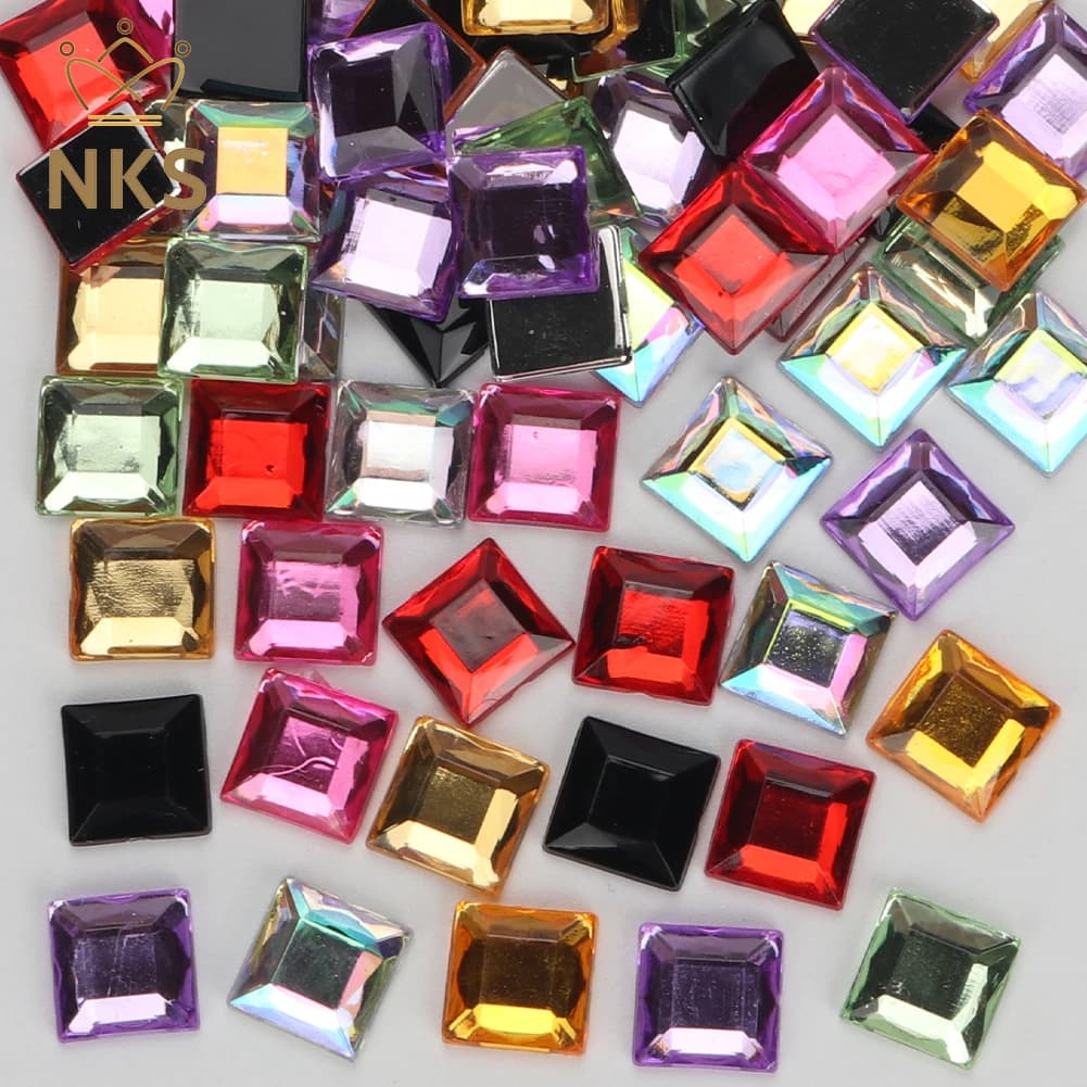 NKS 10mm 12mm sfaccettato quadrato colorato non hotfix strass acrilico con retro piatto per cristalli accessori per indumenti fai da te borse scarpe
