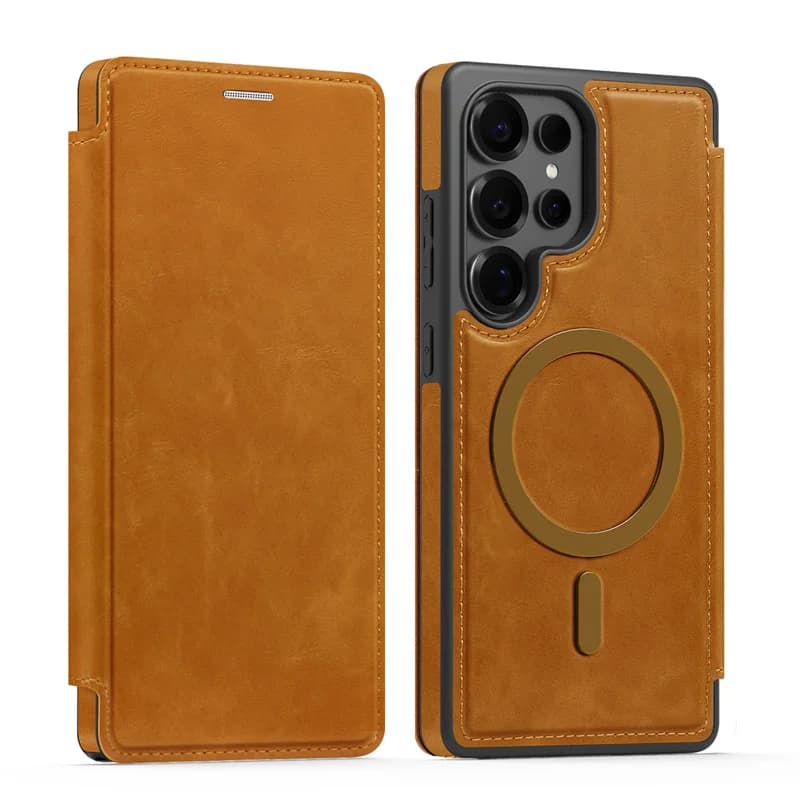Custodia con staffa magnetica in pelle PU di lusso per Samsung Galaxy S22 S23 S24 S25 Ultra Plus per portafoglio con slot Magsafe Proteggi la copertura