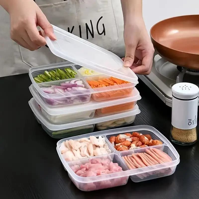 Refrigerator Storage Box, Food Portioning, Fresh-keeping Box, 4 Grids Fridge Fresh-keeping Box, Food Fruit Storage Box
