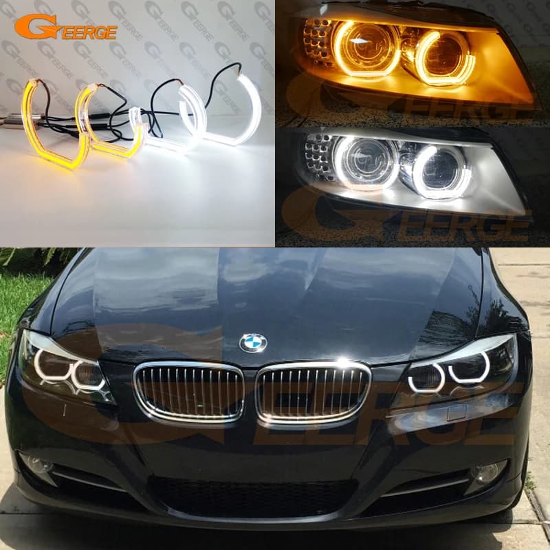 Per BMW Serie 3 E90 E91 2009 2010 2011 2012 Luci Diurne Ultra Luminose con Indicatori di Direzione Stile DTM M4 Anelli LED Angel Eyes
