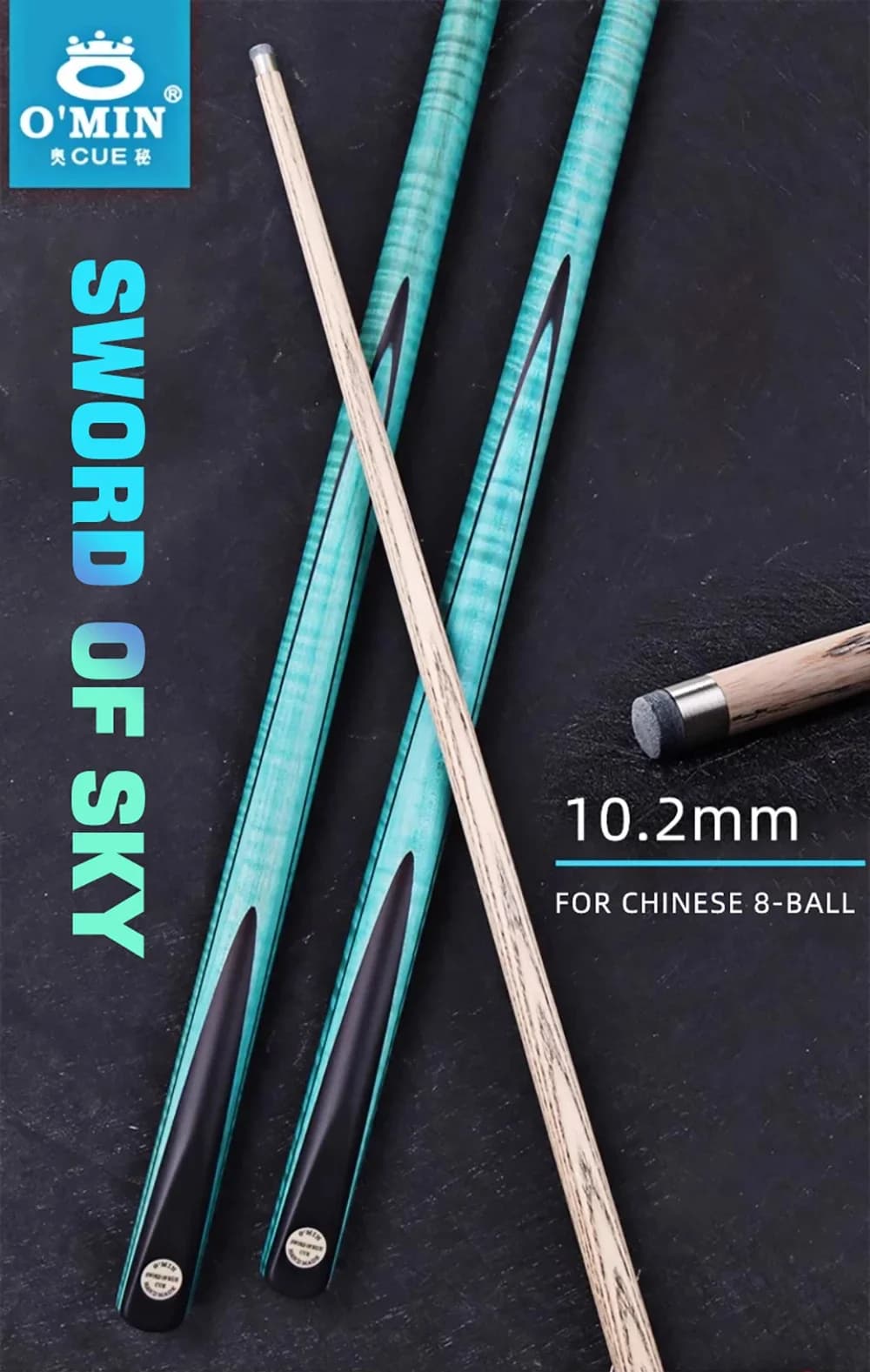 O'MIN Snooker Cue Pool Cue with 145cm 10.2mm Blue Sword Ash Shaft Cue Stick for Billiard Cue Stick