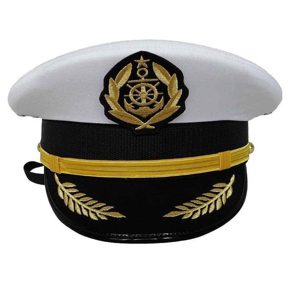 Berretto da capitano bianco, cappello da vestire per l'equipaggio, cappello cosplay da sergente da uomo