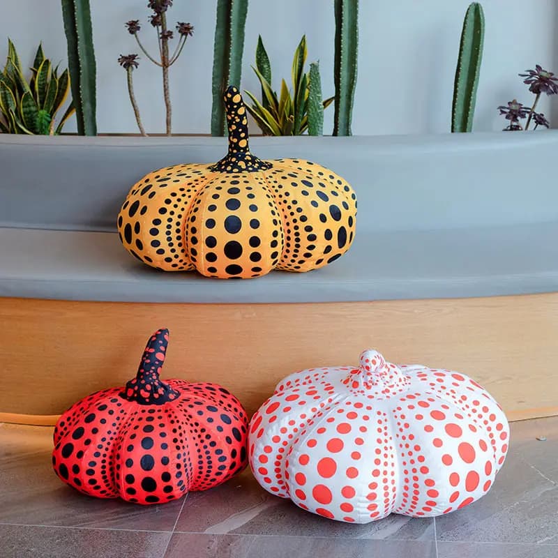 Large Yellow Polka Dot Pumpkin Shaped Plush Pillow Soft Couch Cushion Decorative Backrest for Bedroom Gift