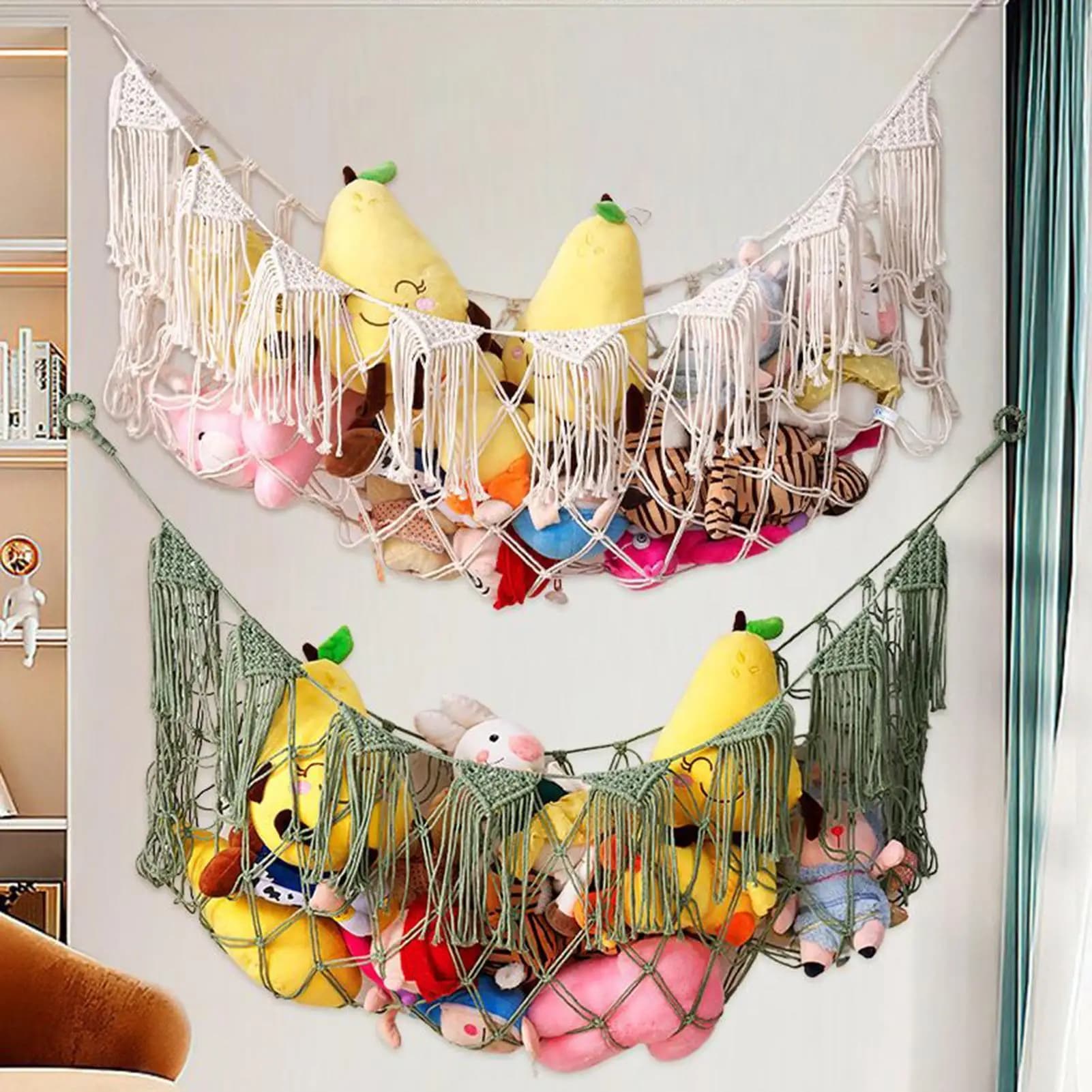 Heavy-Duty Stuffed Animal Net Doll and Toy Storage Net with Hooks Plush Dolls Toy Storage Hammock Mesh Net for Children Toddler