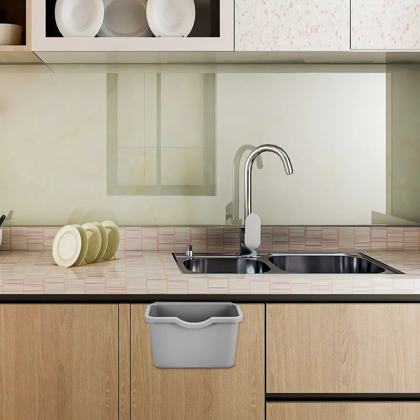 Cestino per Rifiuti da Cucina Sospeso, Montabile su Armadio, Salvaspazio, Piccolo Contenitore per Compostaggio da Appoggio, Sottolavello o Lavabo