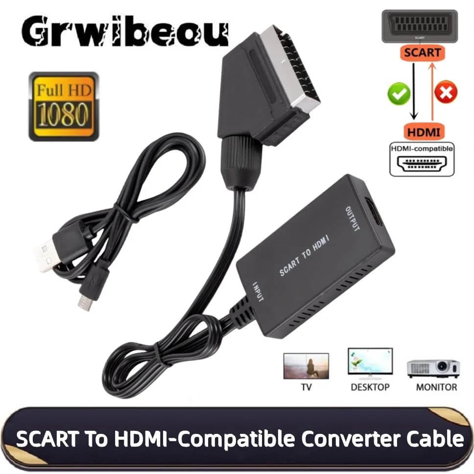 Converter compatible with SCART to HDMI HD1080P with SCART cable output HDMI adapter video audio converter for TV/desktop/DVD player