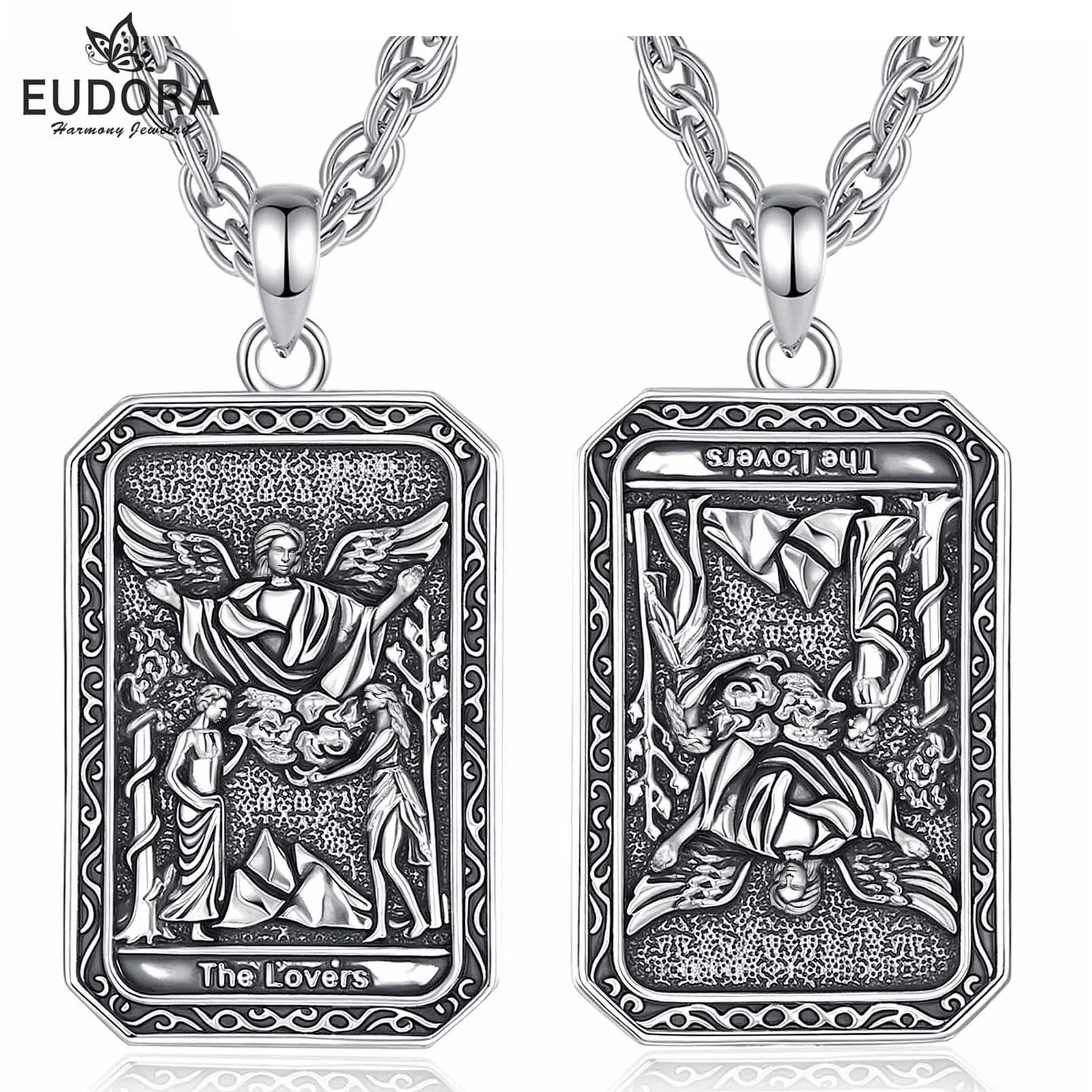 Eudora Collana di carte dei tarocchi in rame Gli amanti Amuleto Vintage Arcana maggiore Divinazione Ciondolo Gioielli spirituali Regalo per unisex