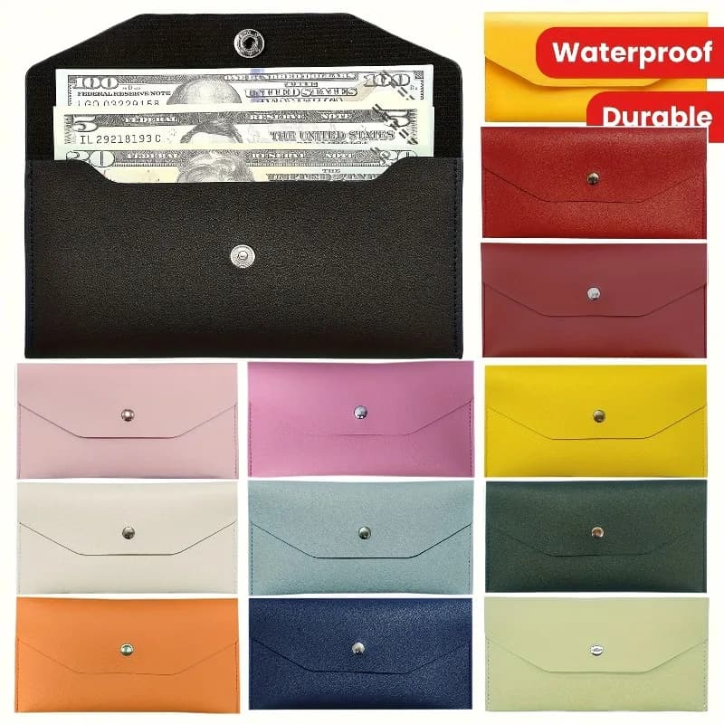 Portafoglio in Pelle con Chiusura a Scatto Rettangolare, Disponibile in Diversi Colori, Accessori per Ufficio per la Gestione del Denaro