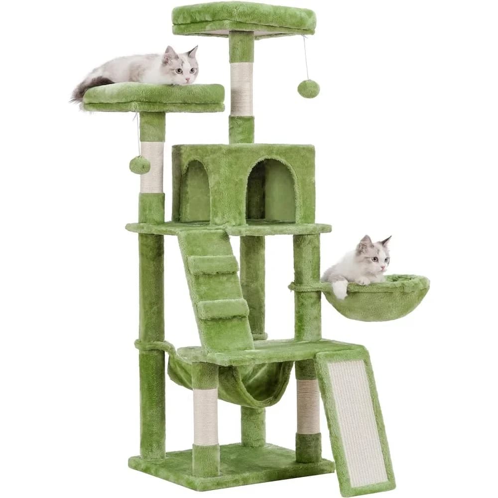 Albero per gatti, torre per gatti per interni, mobili per gatti multilivello Condo per gatti con pesce persico imbottito in peluche, comodo cestino e