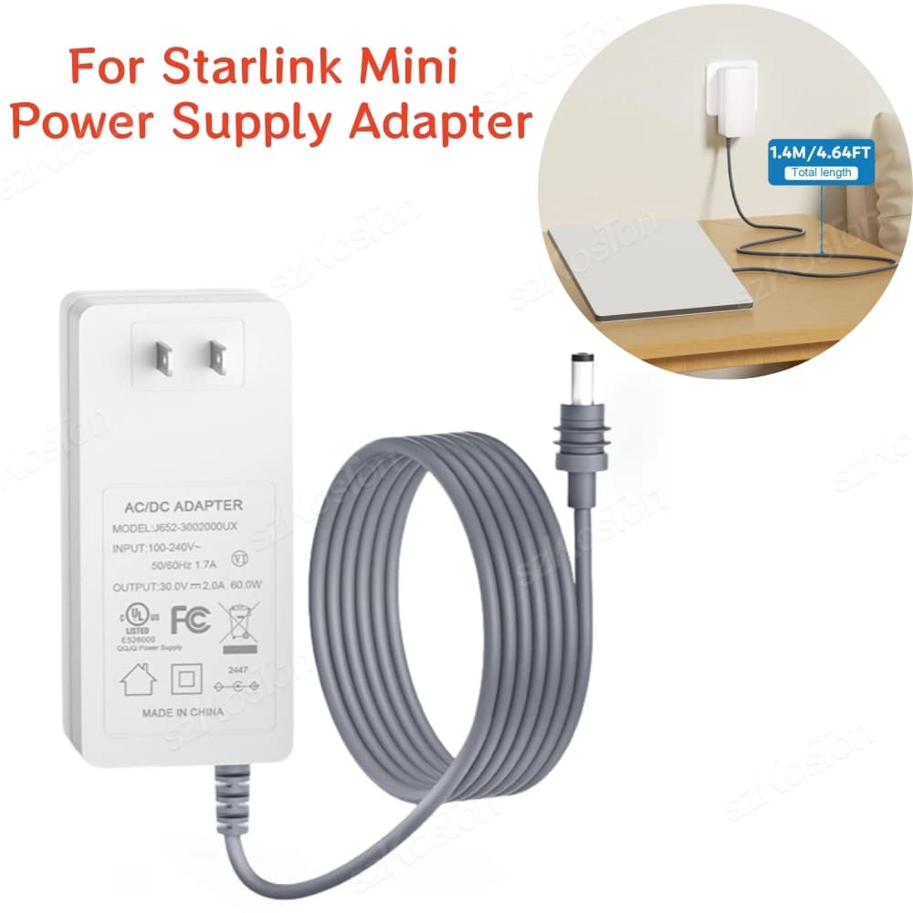 For Starlink Mini Power Adapter DC 30V 2A 60W Input Charger 100~240V AC for Starlink Mini Accessories Power Cable