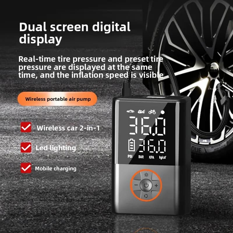 Pompa Gonfiabile Wireless per Auto, Gonfiatore Portatile Elettrico ad Alta Pressione per Pneumatici Auto, Gonfiatore Portatile