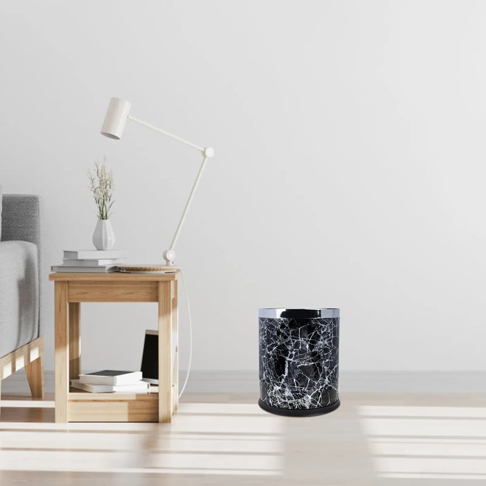 Cestino per Rifiuti Effetto Marmo, Contenitore Rotondo in Plastica Resistente per Bagno, Cucina, Ufficio, Hotel, Spazi Ristretti